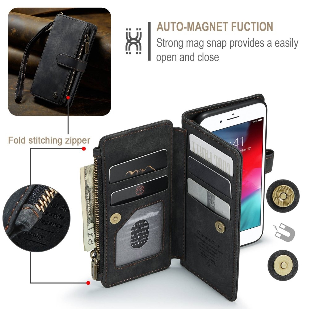 Custodie a portafoglio Zipper iPhone 8 Nero