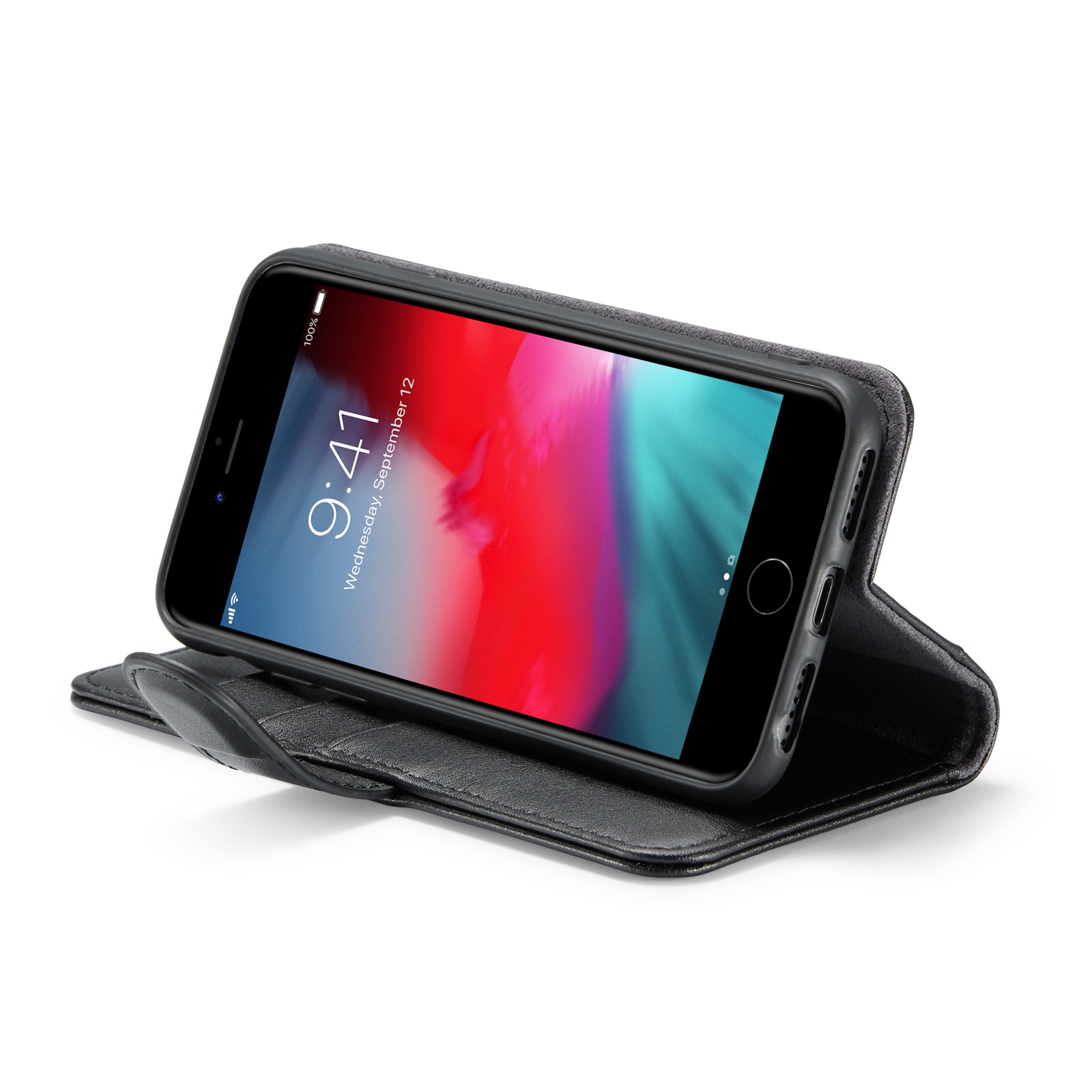 Custodia a portafoglio in vera pelle iPhone 8, Nero