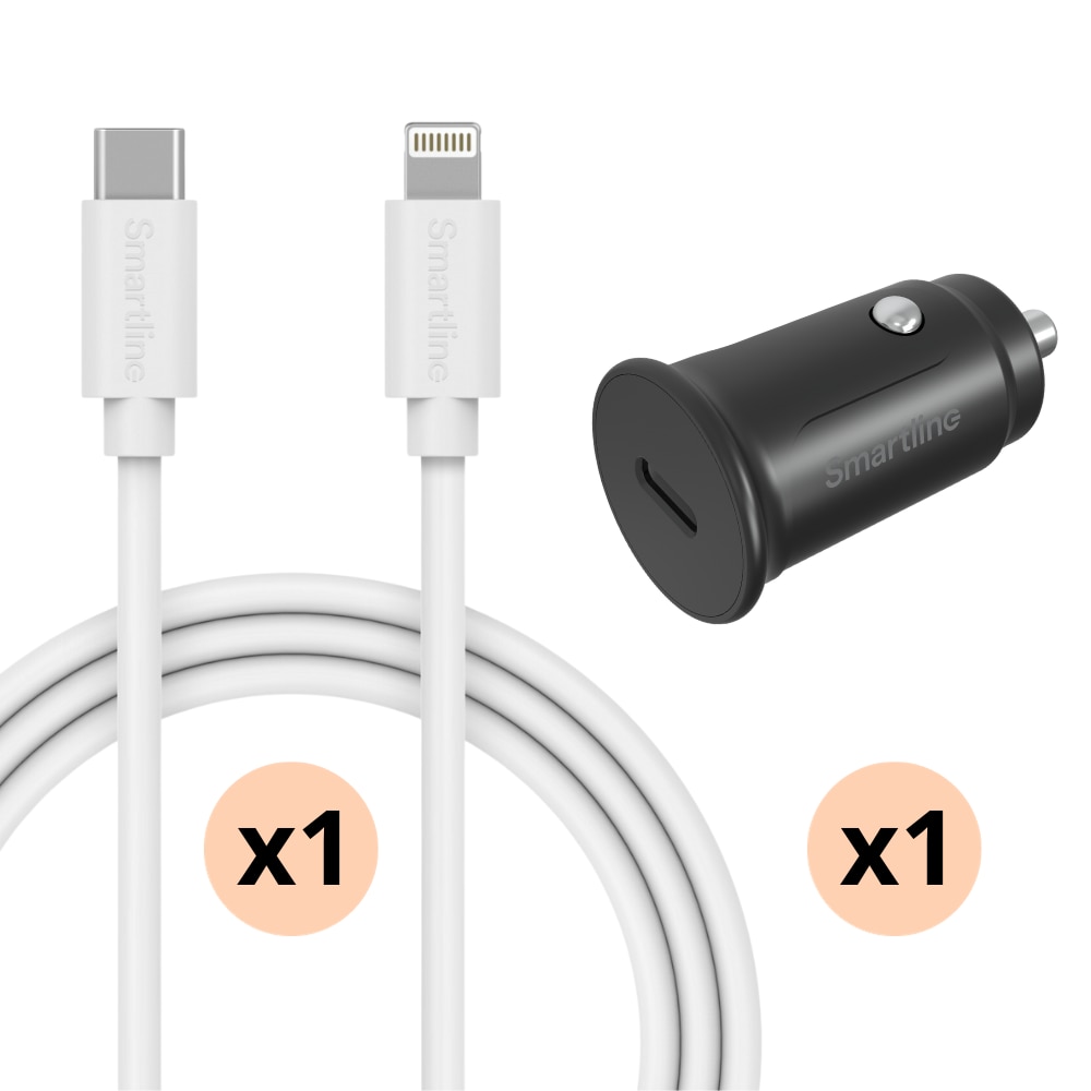 Caricatore completo per iPhone 12 Mini in auto - Cavo da 1m e caricatore Lightning - Smartline