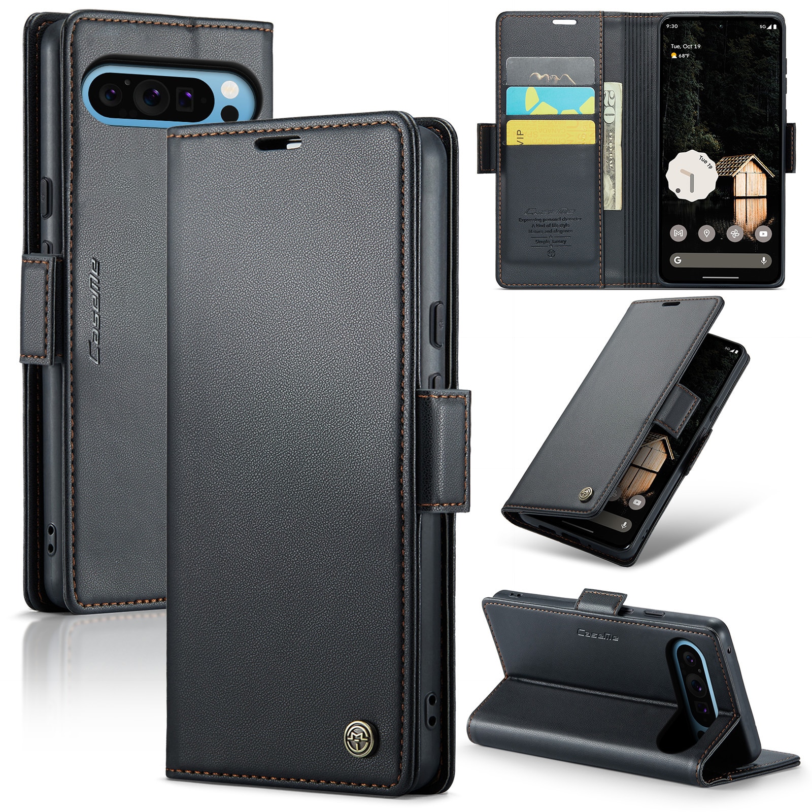 Custodie a portafoglio sottili anti-RFID Google Pixel 10 Pro XL Nero