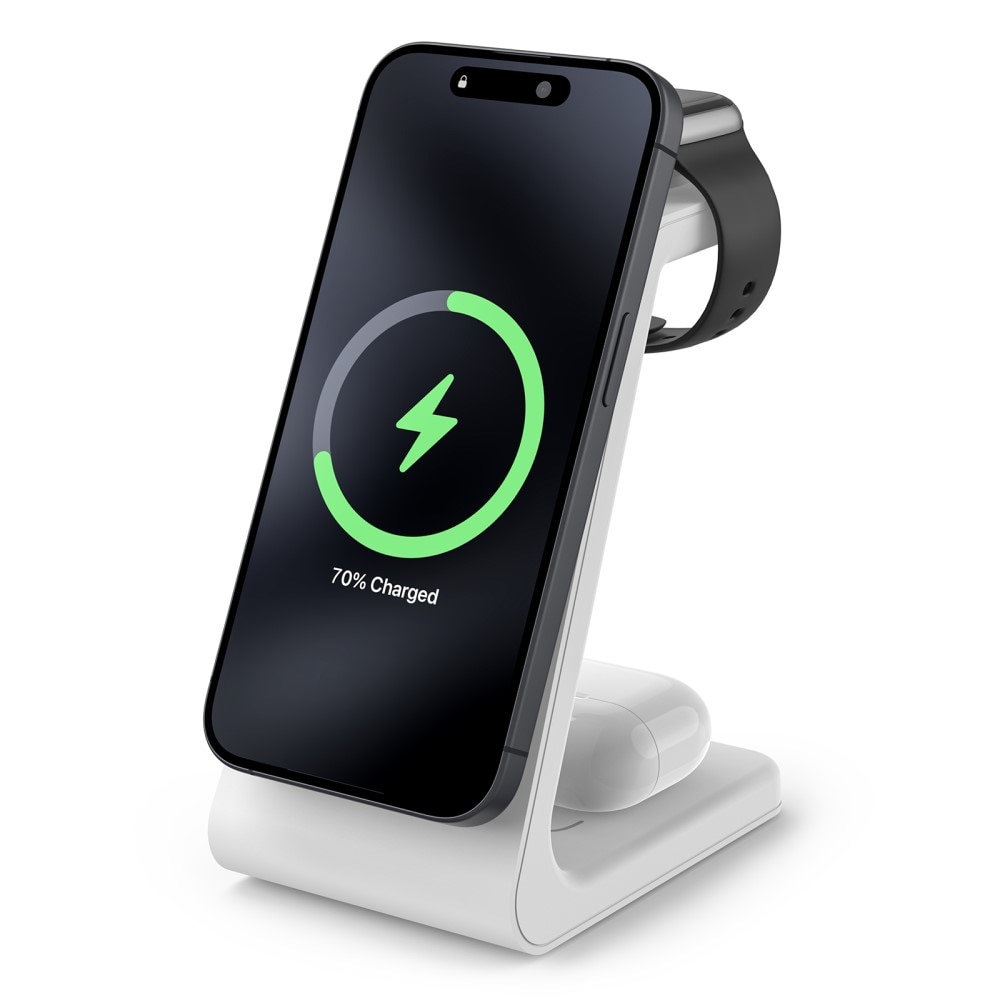 Modern 3-in-1 Qi2 Stazione di Ricarica Magnetica Wireless bianco