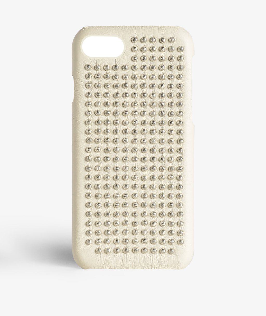 Cover iPhone 8 Borchie Nappa Ivory Silver Studs
